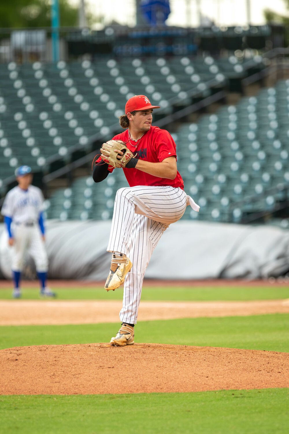 Cole Kaase pitches during Tuesday's GHBCA Senior All-Star game at Constellation Field in Sugar Land.